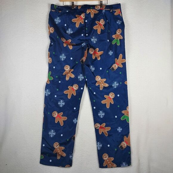 DEC 25th Gingerbread Men Christmas Pants Blue Holiday Novelty Trousers Men's L - Picture 2 of 7